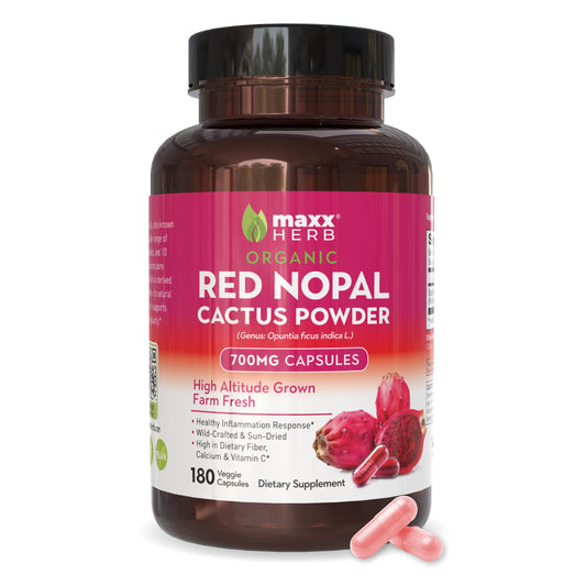 Maxx Herb Red Nopal capsules bottle front showing branding, ideal for daily fiber support.