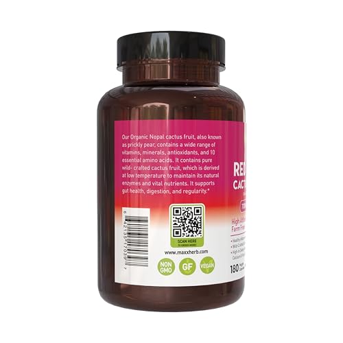 Maxx Herb Red Nopal capsules closeup highlighting vegan capsules and fiber-rich formula.