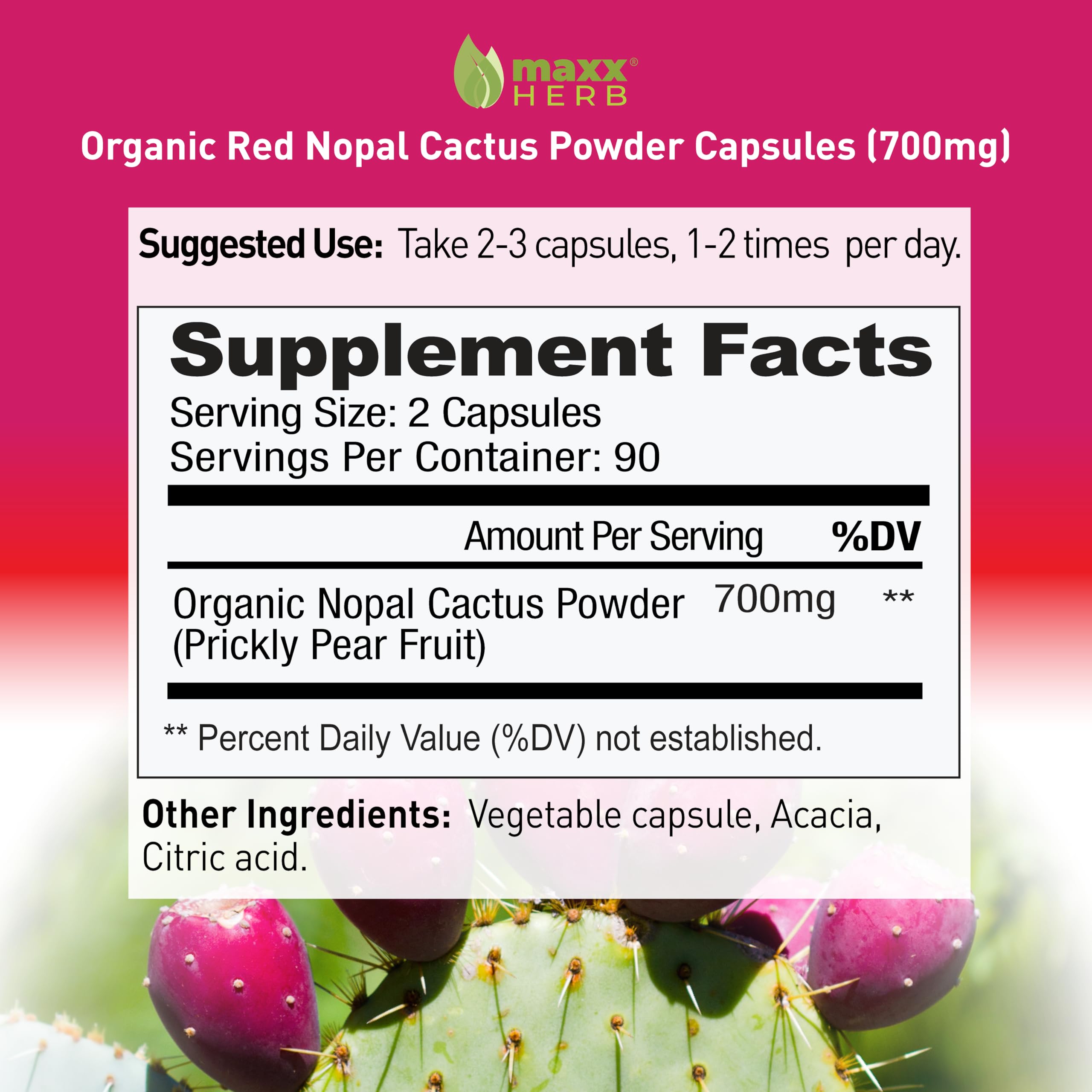 Maxx Herb Red Nopal capsules daily-use bottle suggesting immune and digestive wellness.