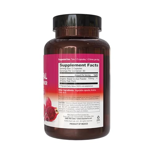 Maxx Herb Red Nopal powder packaging showcasing high-fiber, calcium-rich content.