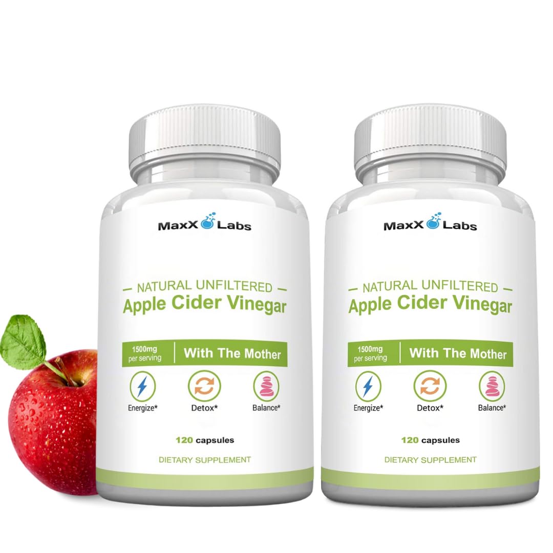 MaxX Labs raw ACV capsules with Mother bottle for natural energy support