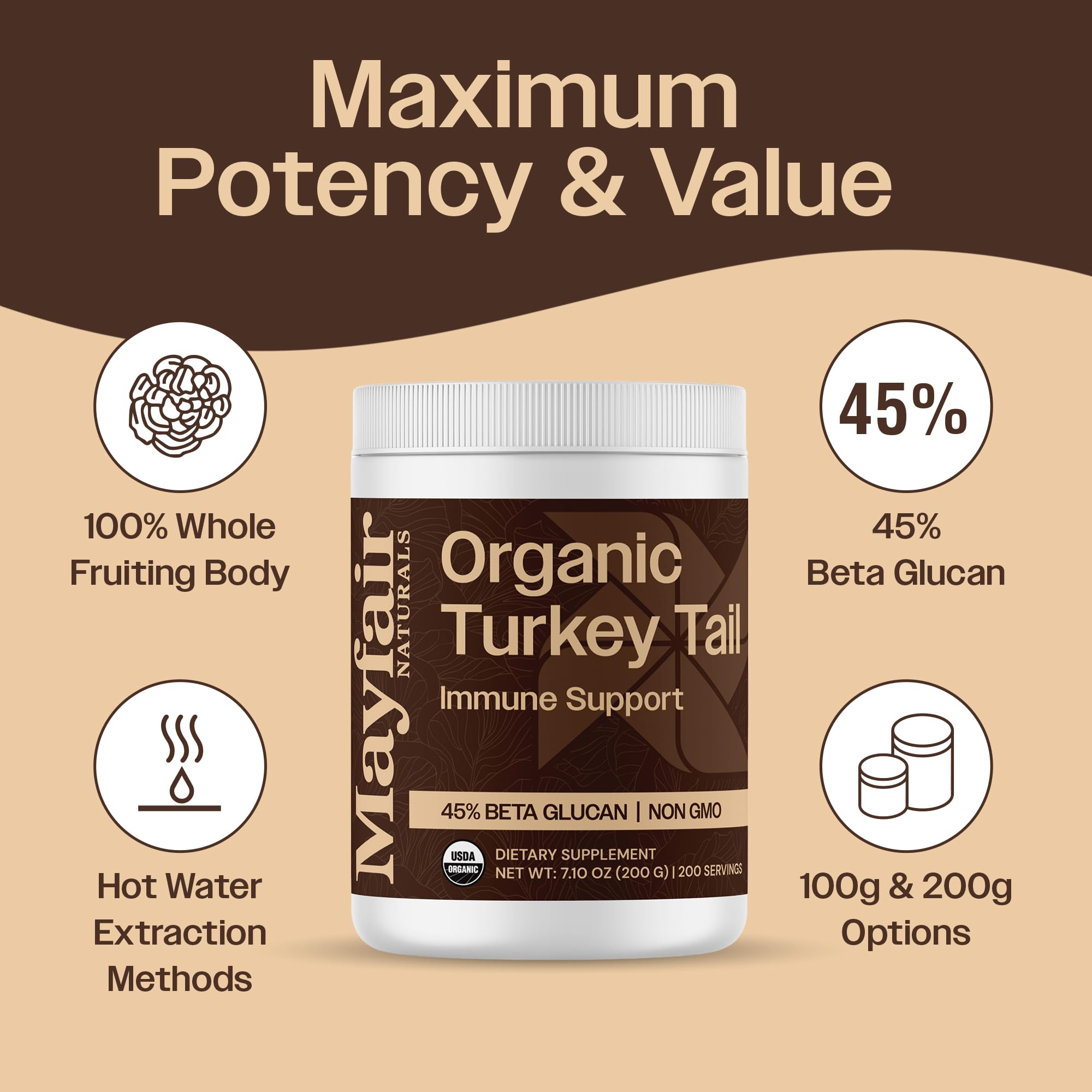 Mayfair Naturals turkey tail powder in tea for a warm daily ritual.