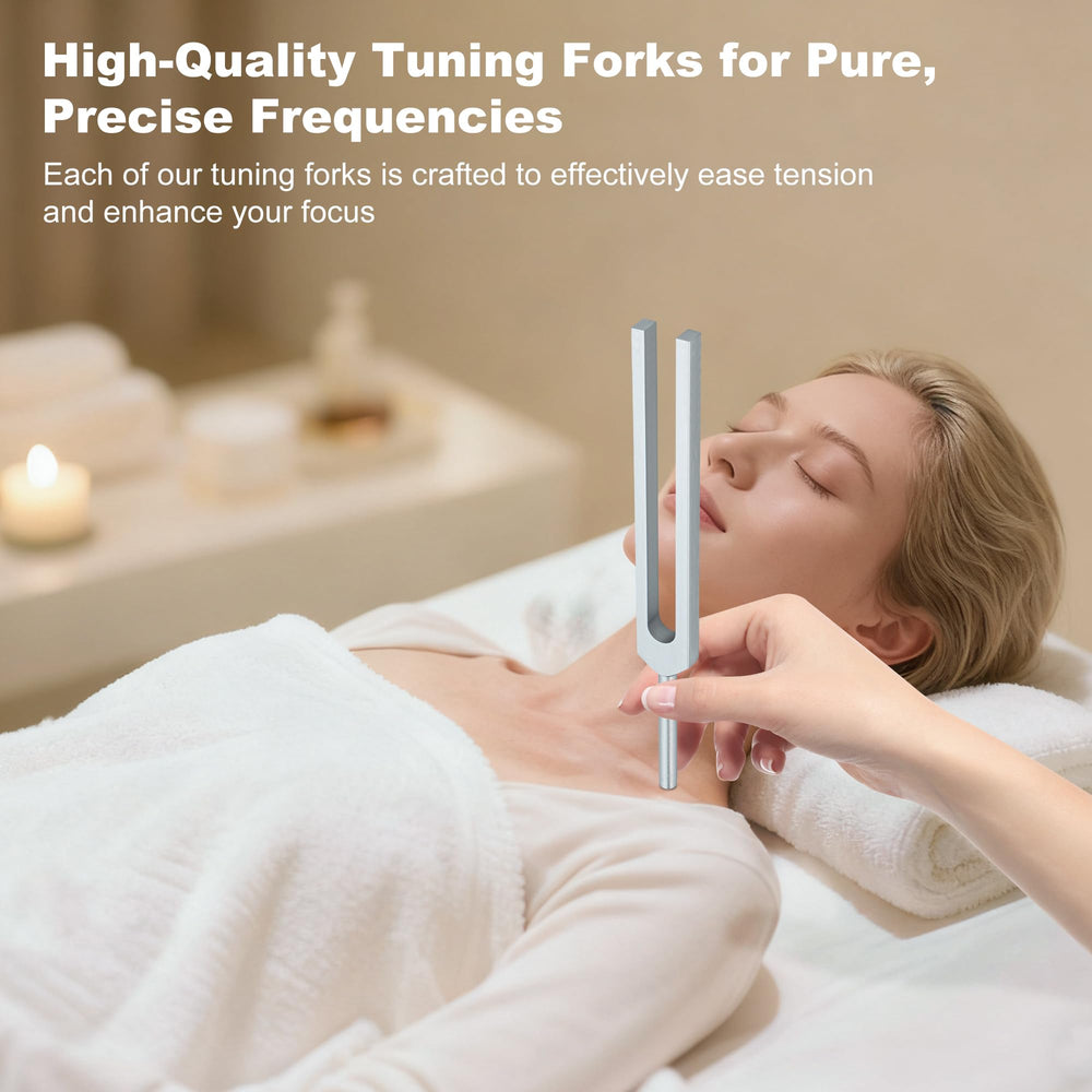 Mayful tuning forks 128Hz close-up for physical relaxation and muscle release.