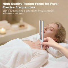 Mayful tuning forks 128Hz close-up for physical relaxation and muscle release.