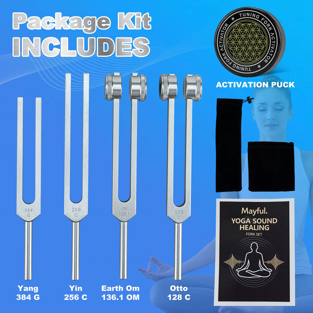 Mayful tuning forks 136Hz close-up for calming the mind and focus.