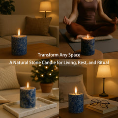 MAYROOM Blue Lapis Lazuli candle set in a spa-like setting for relaxation