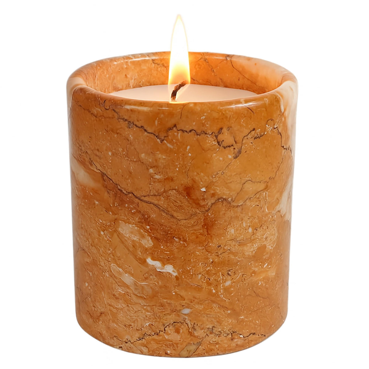 MAYROOM Golden Brown Marble Candle Cup showcasing natural patterns for a refined living room ambiance.