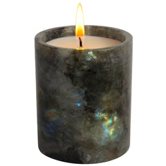 MAYROOM Labradorite candle with crystal holder for meditation ambience.
