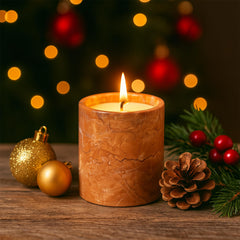 MAYROOM Natural stone candle enhances cozy romantic dinners.