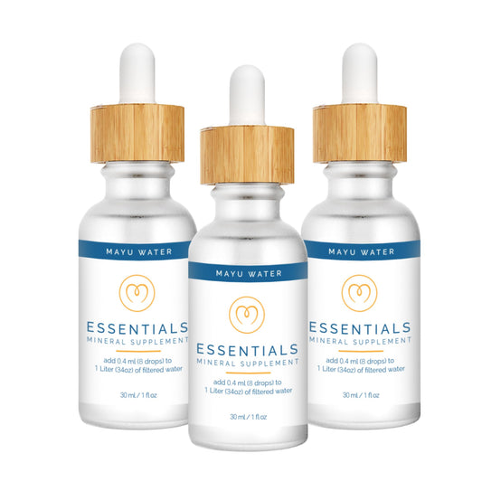 MAYU Trace Mineral Drops bottle closeup showing pure, mineral-rich formulation for hydration