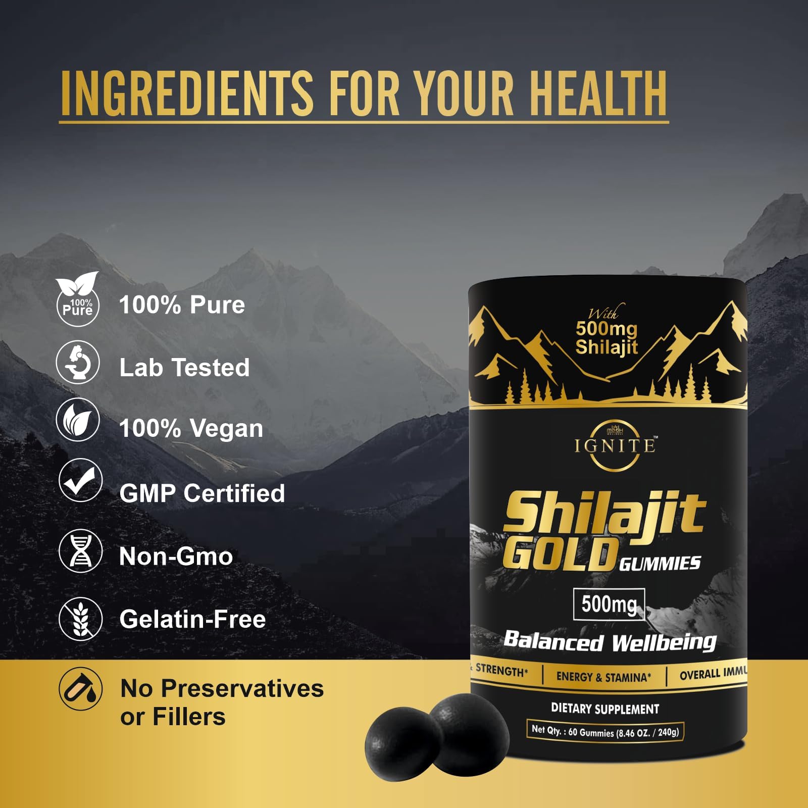 MBDH Wellness Tamarind flavored Shilajit Gummies with tangy taste