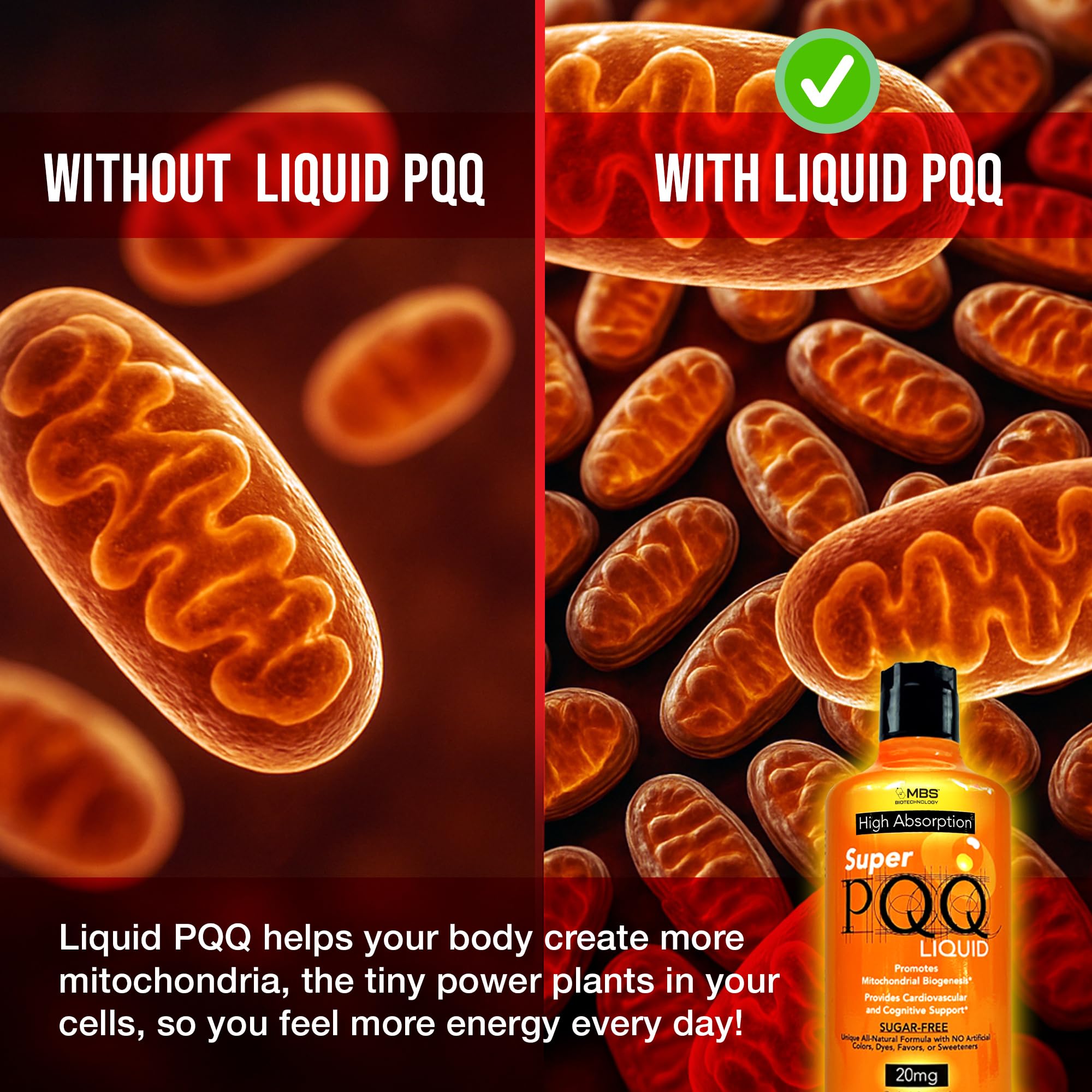 Energy-boosting mood of MBS Biotechnology Super PQQ Liquid for focus.