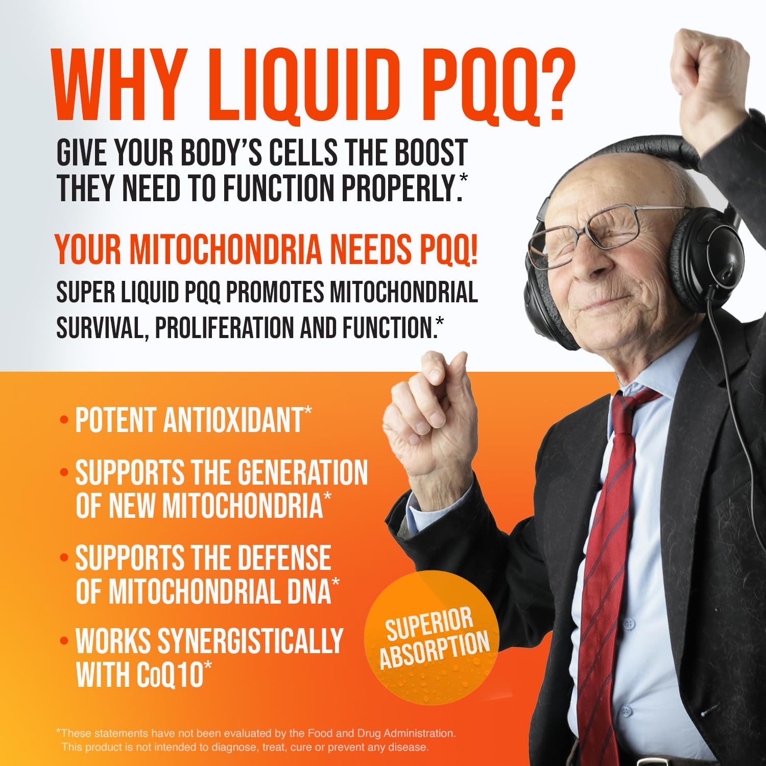 Ingredients visual of MBS Biotechnology PQQ Liquid featuring acai and dandelion extracts.