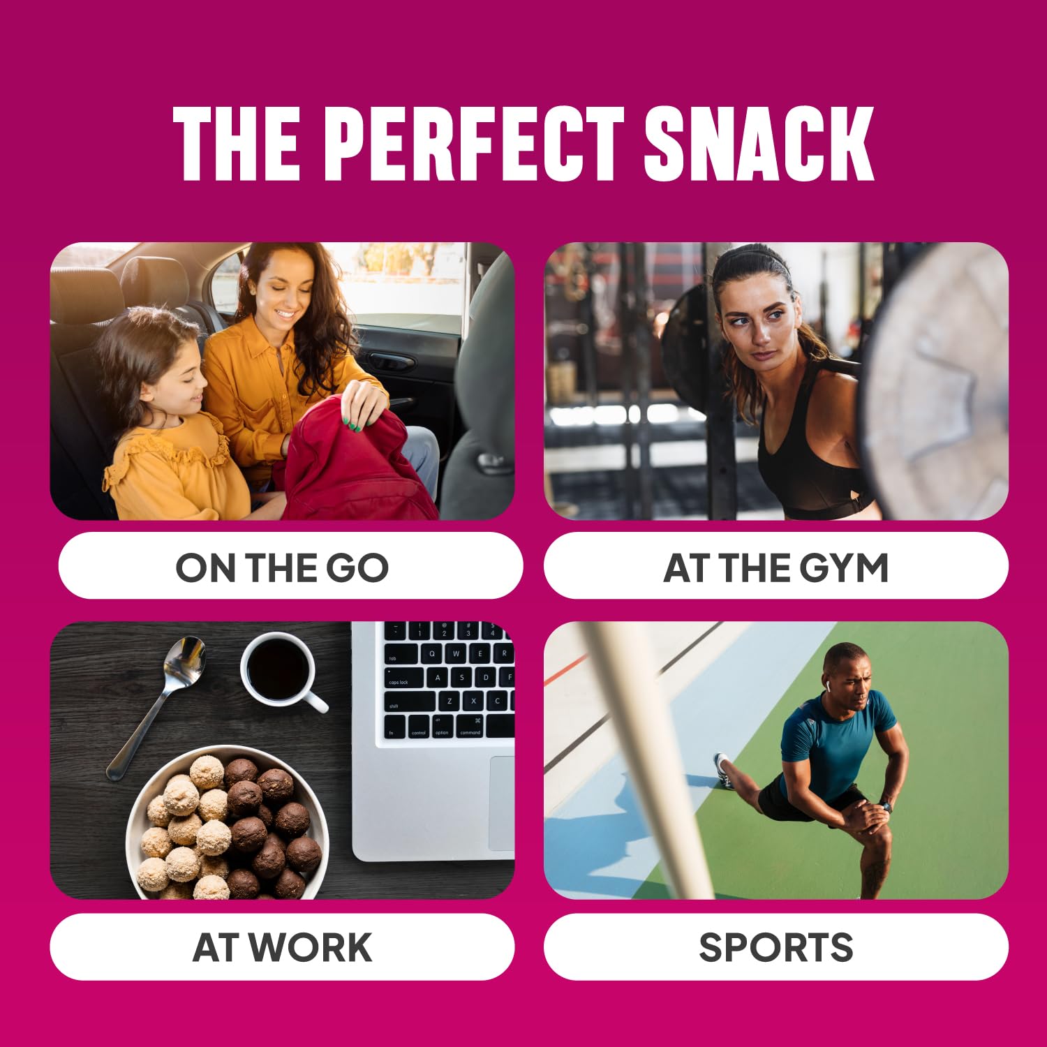 McCaffrey Protein Bites Birthday Cake serving shot demonstrates grab-and-go snacking.