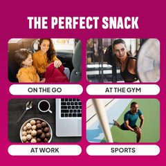 McCaffrey Protein Bites Birthday Cake serving shot demonstrates grab-and-go snacking.