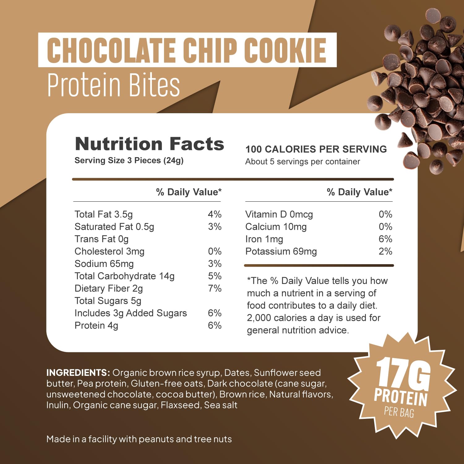 MCCAFFREY PROTEIN BITES bag back with nutrition and ingredients