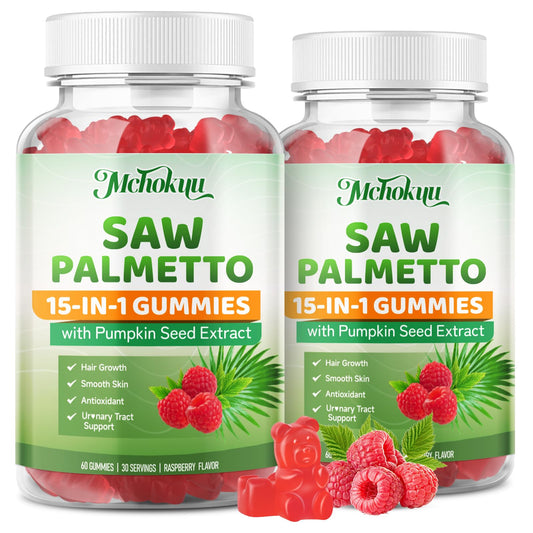 Mchokuu Saw Palmetto Gummies bottle-front for daily wellness packaging.