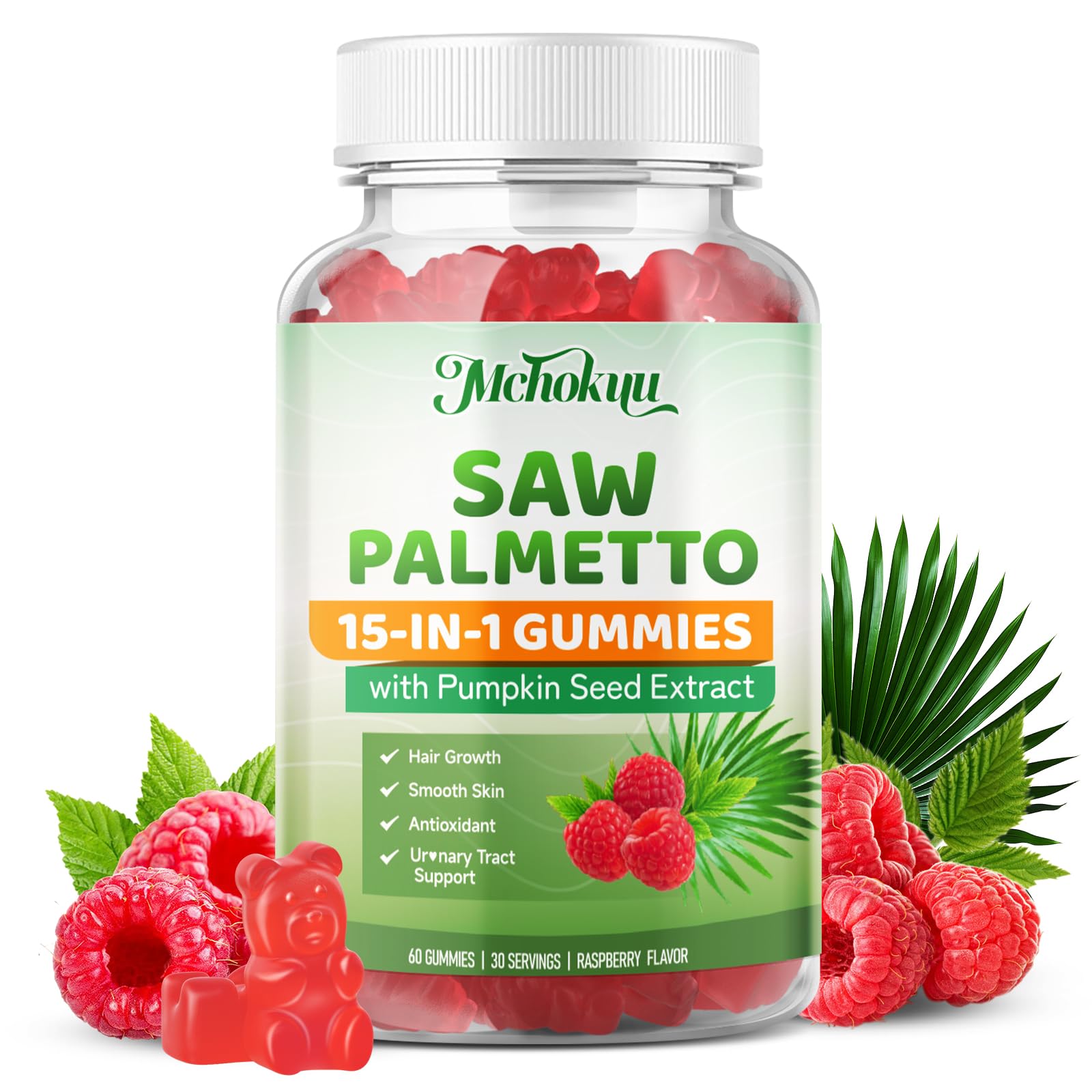 Mchokuu Saw Palmetto Gummies raspberry-flavor-closeup supports a tasty daily routine.