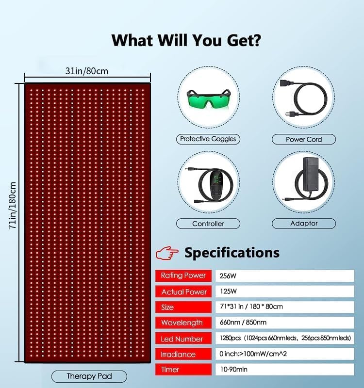 MCJ mat shows 660nm red and 850nm infrared spectrum for targeted warmth.