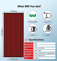 MCJ mat shows 660nm red and 850nm infrared spectrum for targeted warmth.