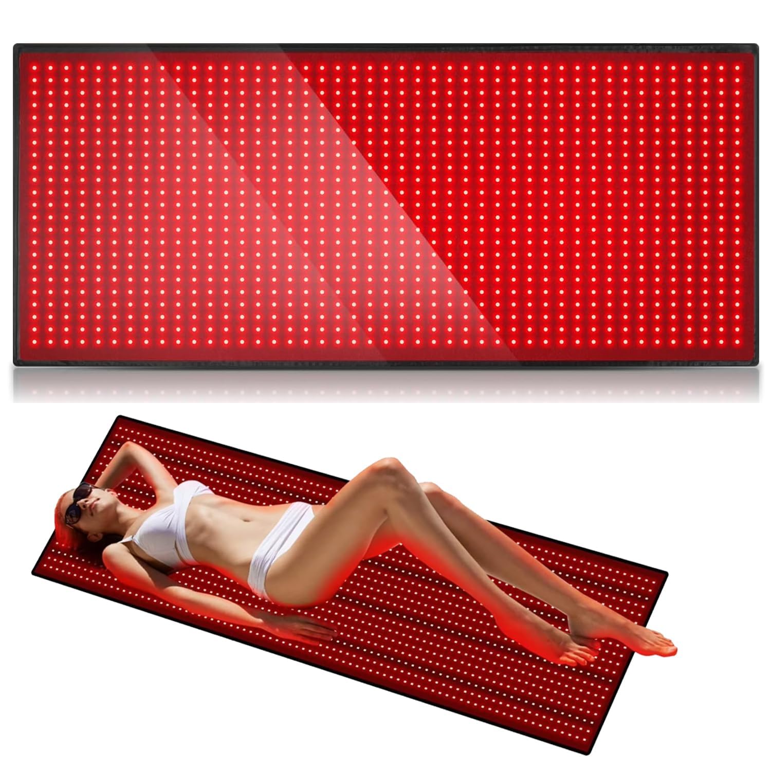 MCJ red light therapy large mat shows back coverage for full-body relaxation.