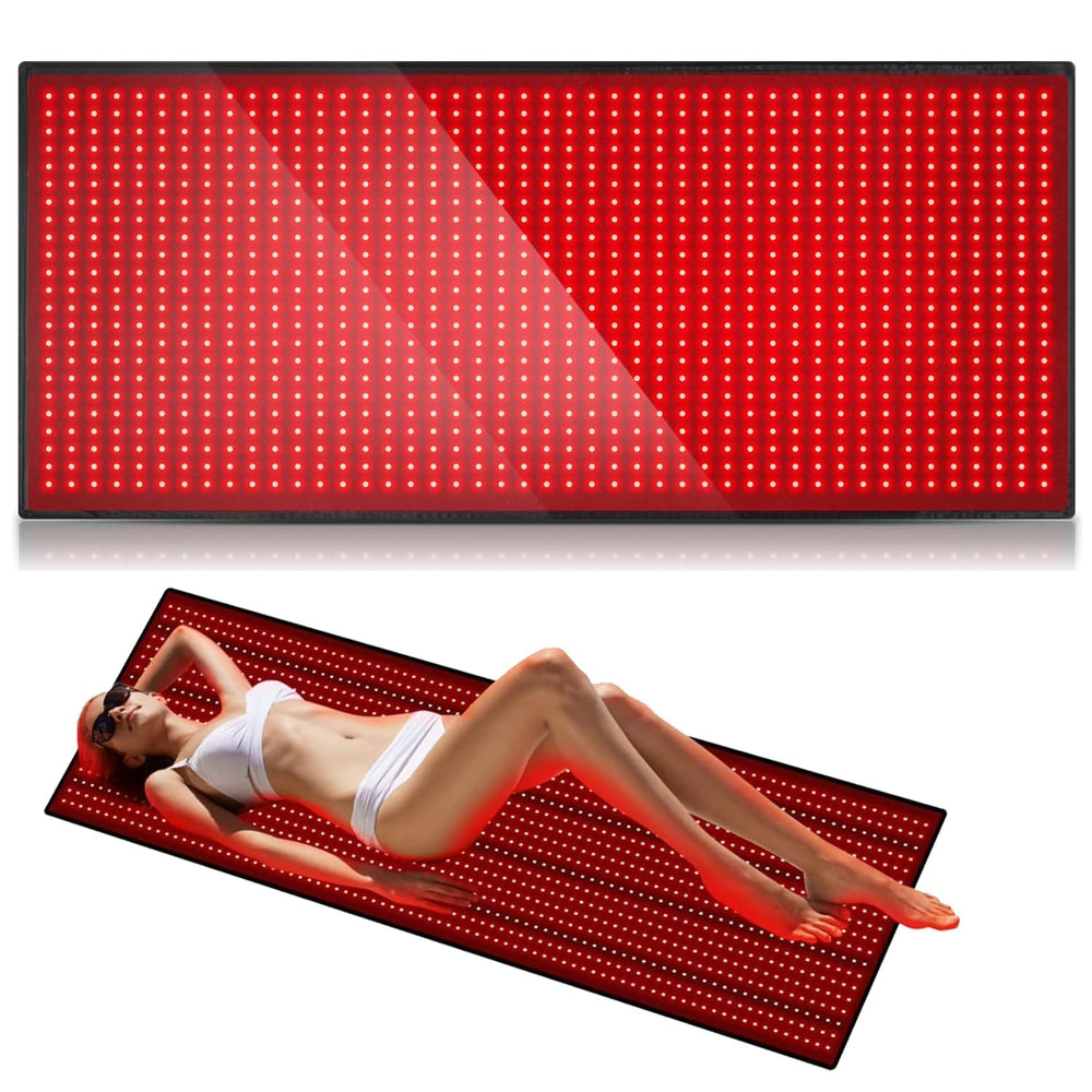 MCJ red light therapy large mat shows back coverage for full-body relaxation.
