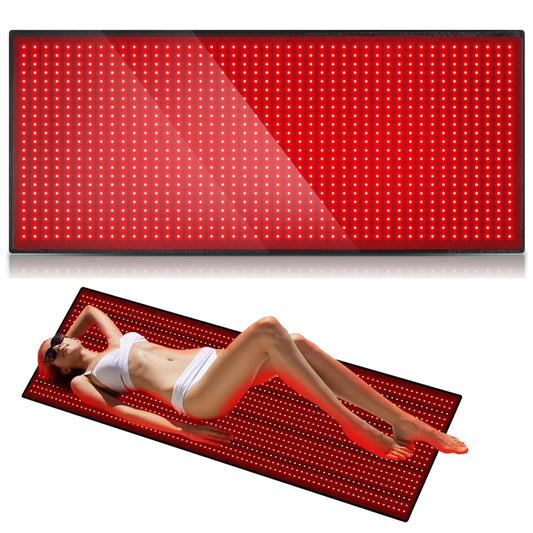 MCJ red light therapy large mat shows back coverage for full-body relaxation.