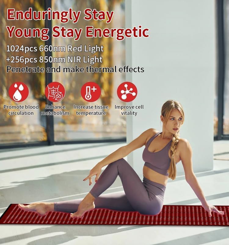 MCJ red light therapy large mat demonstrates complete body coverage for muscle comfort.