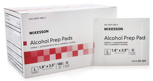 McKesson alcohol prep pad in a foil pouch for sterile skin prep.