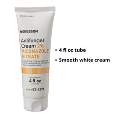 Front view of McKesson 4-ounce antifungal cream tube