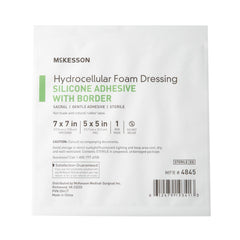 McKesson Hydrocellular Foam Dressing border seals wound margins to help contain exudate.