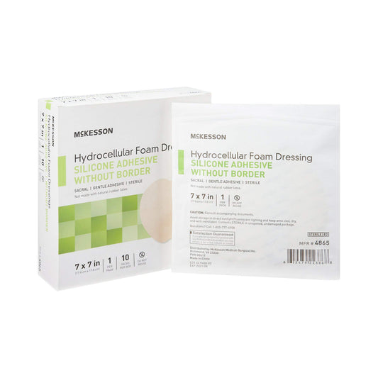 McKesson Hydrocellular foam dressing borderless-silicone-adhesive-7x7 supports gentle removal