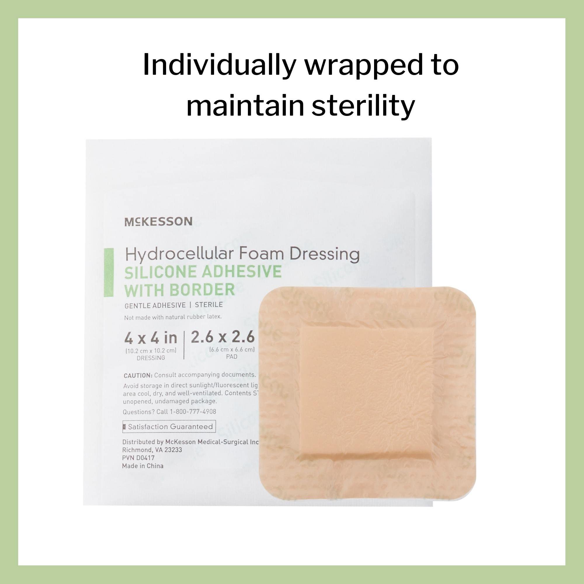 McKesson Hydrocellular foam dressing breathable outer film resists moisture and dirt.
