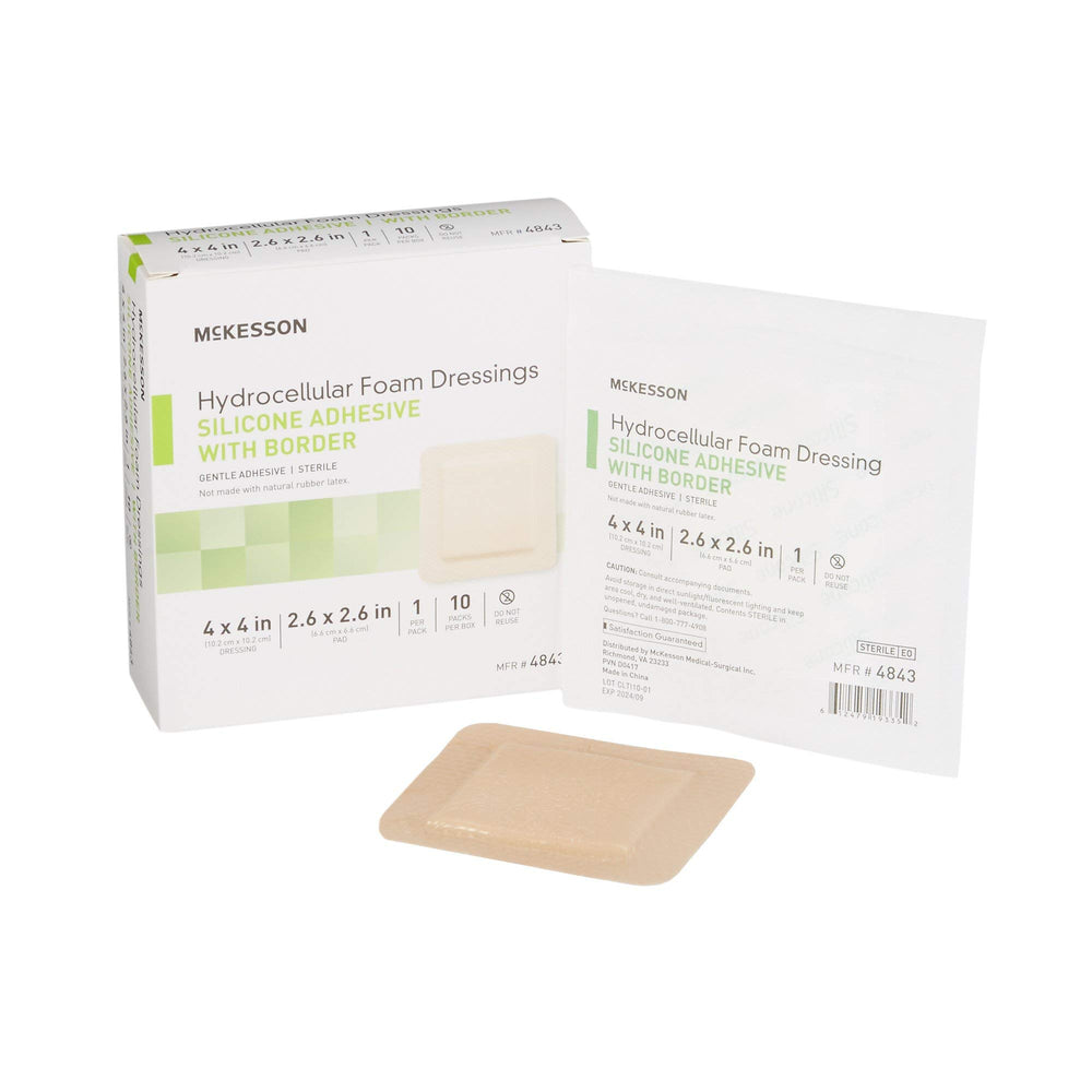 McKesson Hydrocellular foam dressing with border adheres securely to dry skin.