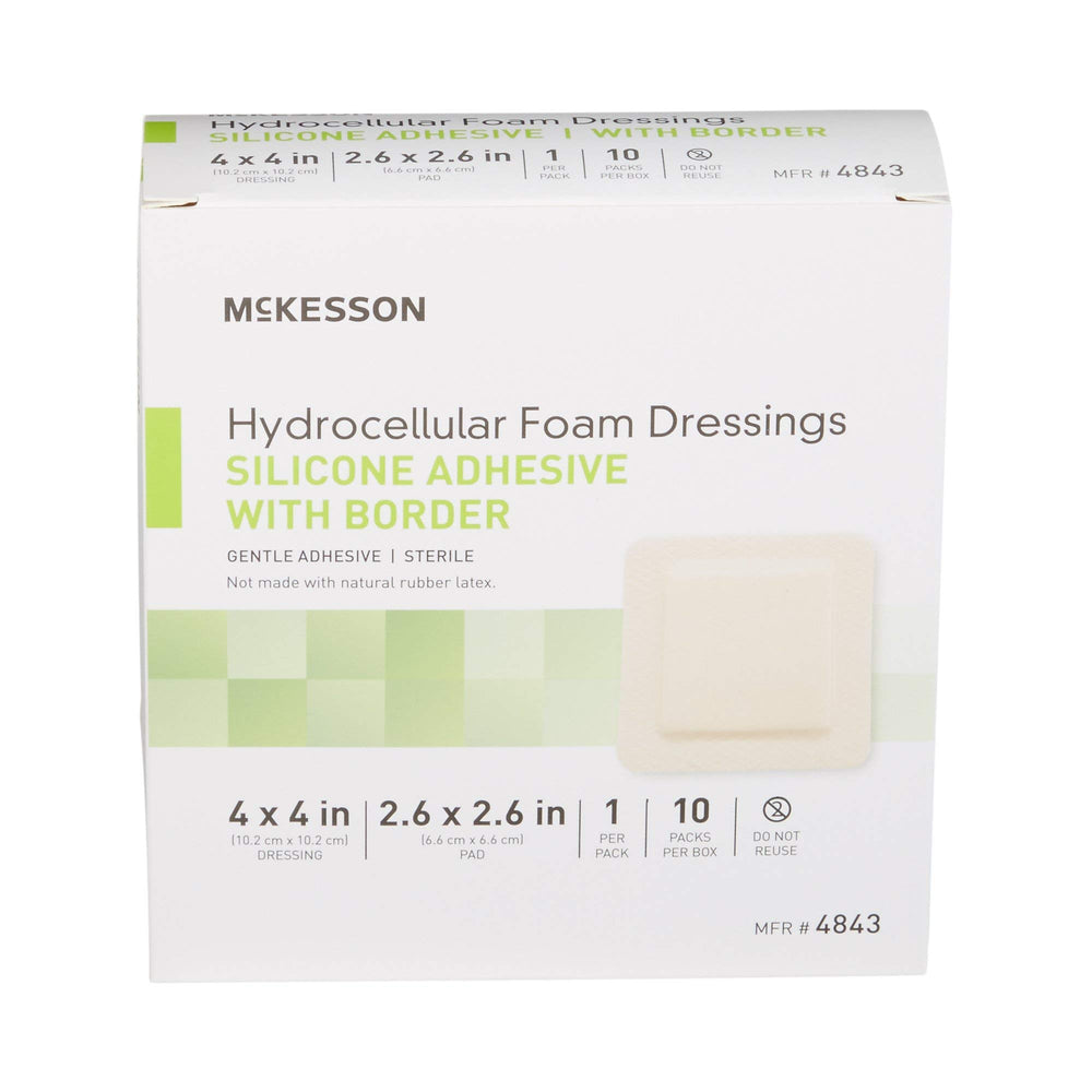 Bordered silicone adhesive enables secure placement on McKesson dressing.
