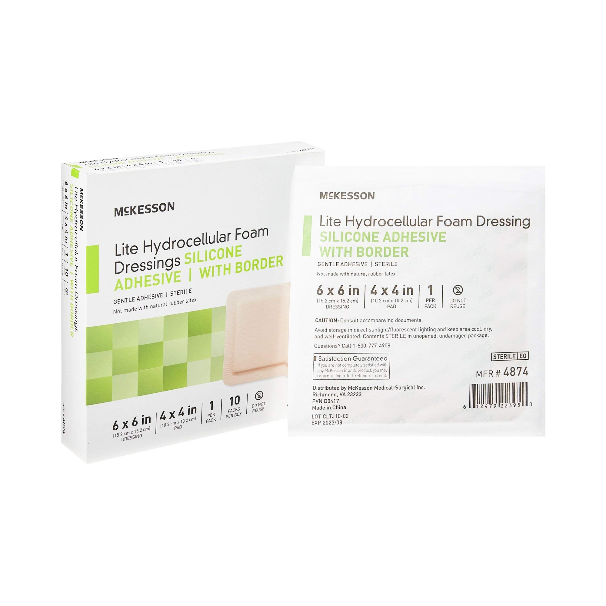 McKesson Lite foam dressing with border seal protecting wounds.