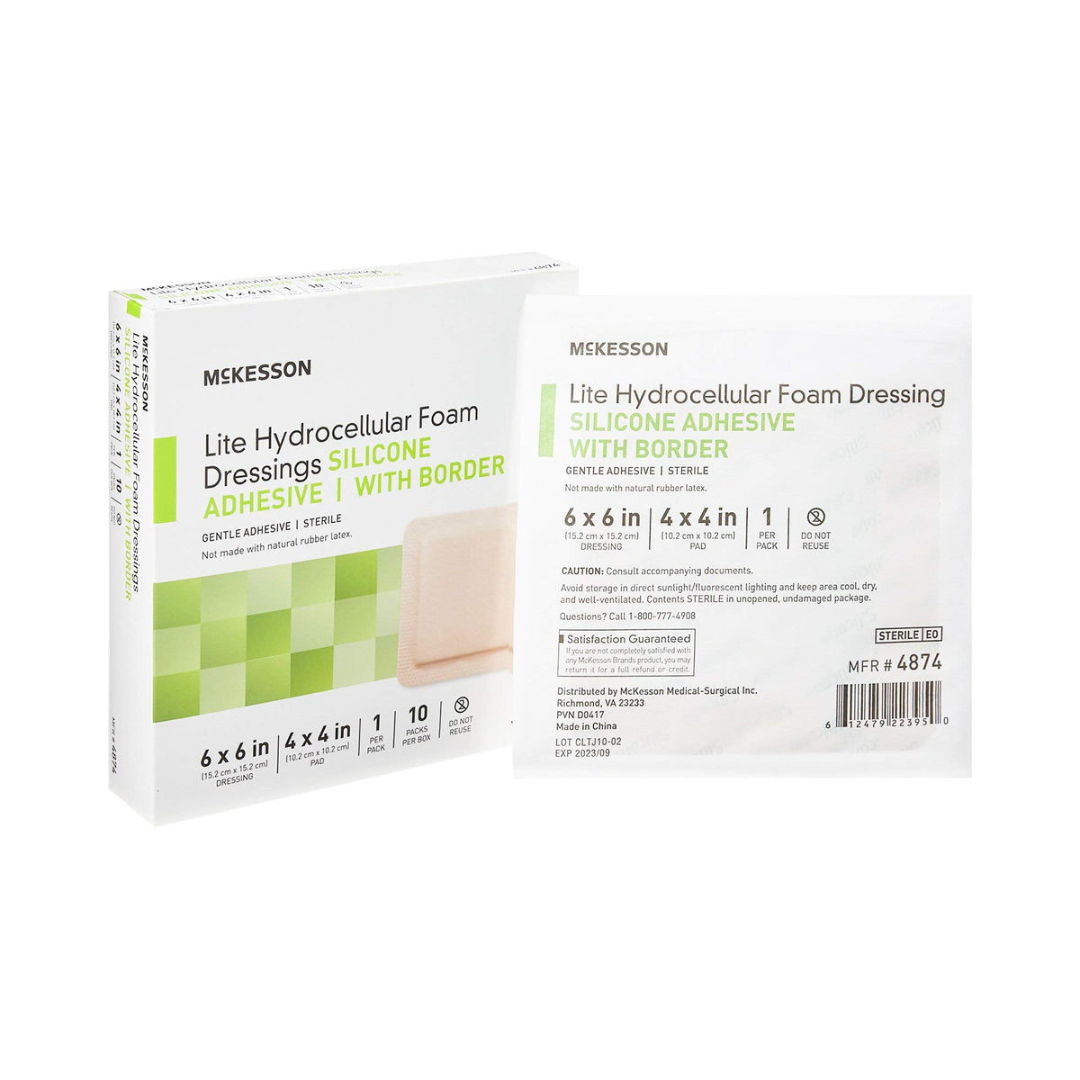 McKesson Lite foam dressing with border seal protecting wounds.