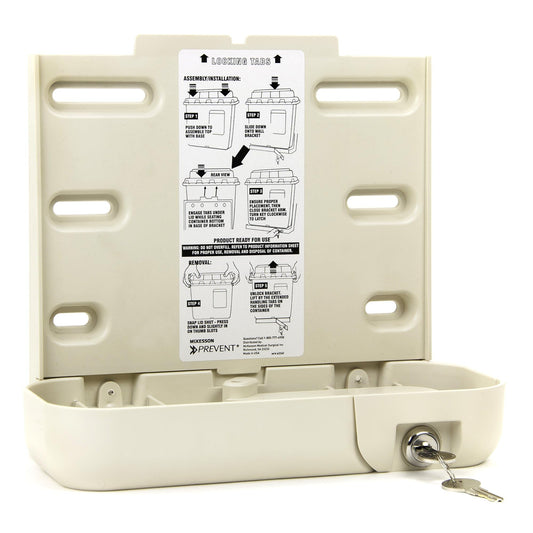 McKesson Prevent sharps locking wall cabinet front view securely houses sharps