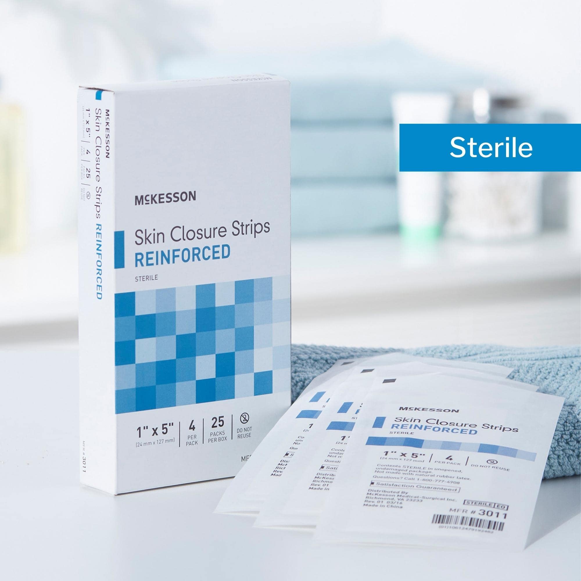 McKesson Skin-friendly adhesive strip ready for easy application.