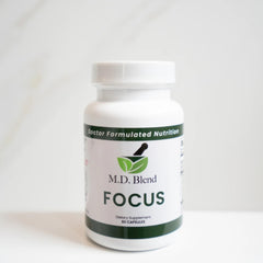 MD Blend Focus bottle label detail signaling trusted quality