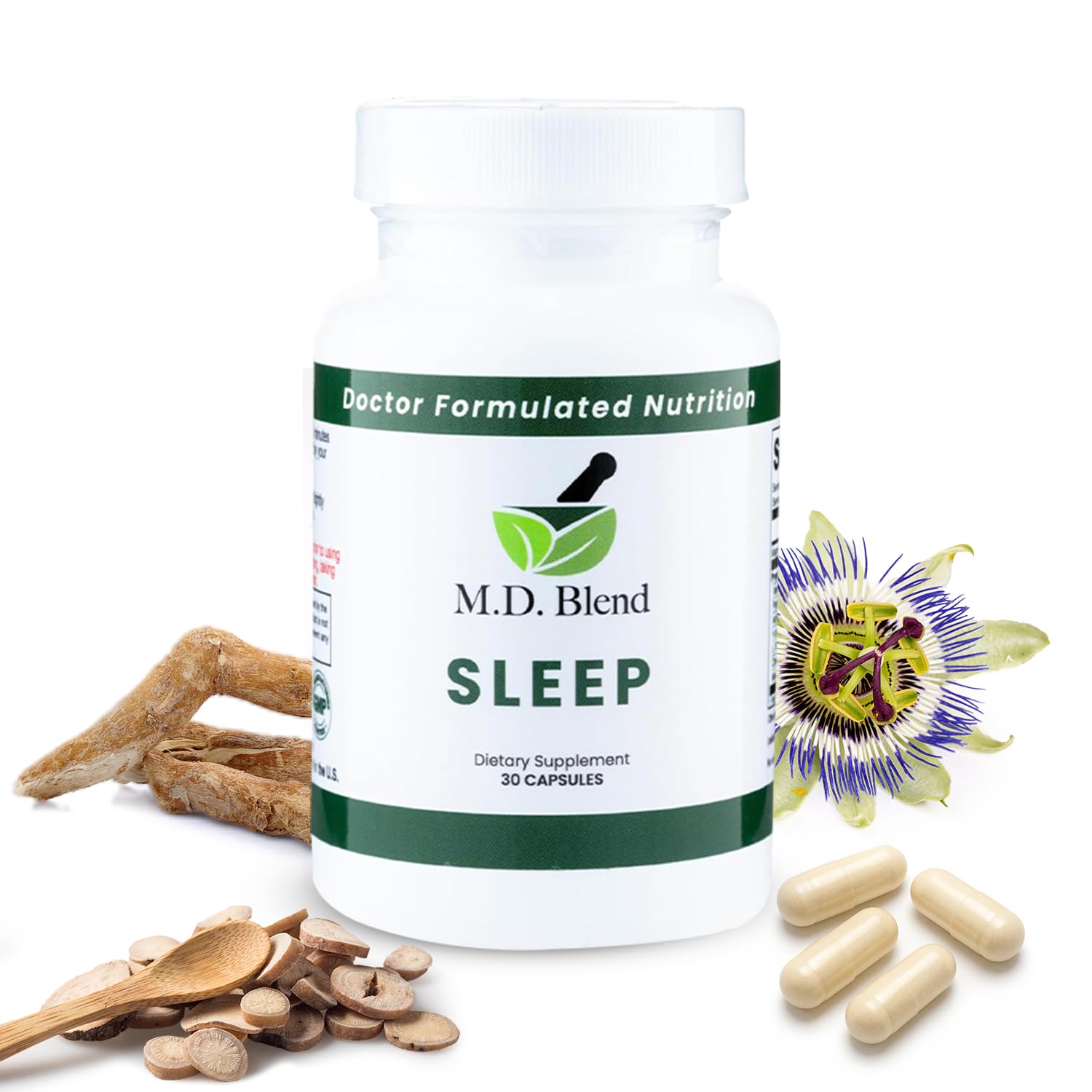 M.D. Blend Sleep bottle front view for a calming nightly routine