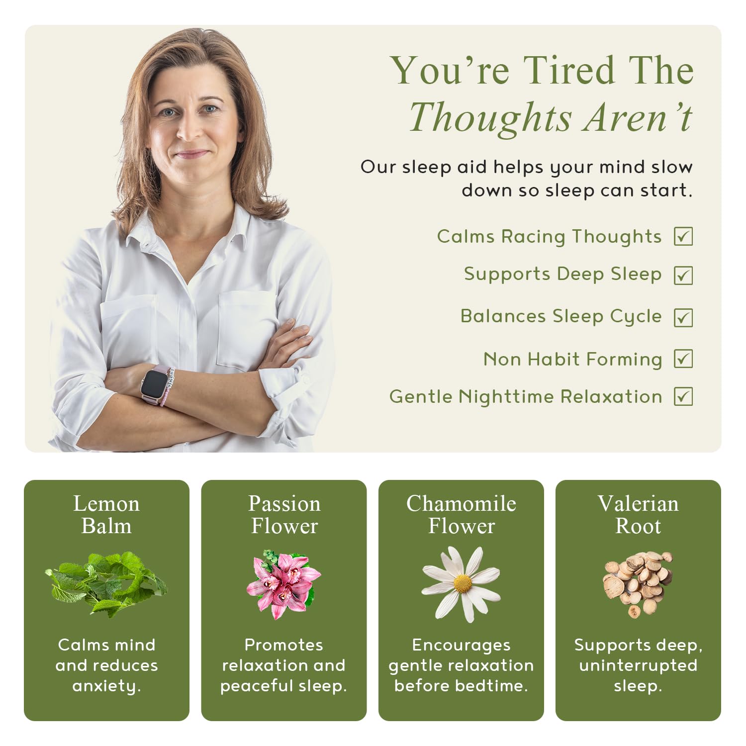 M.D. Blend Sleep label design highlighting natural ingredients for calm evenings