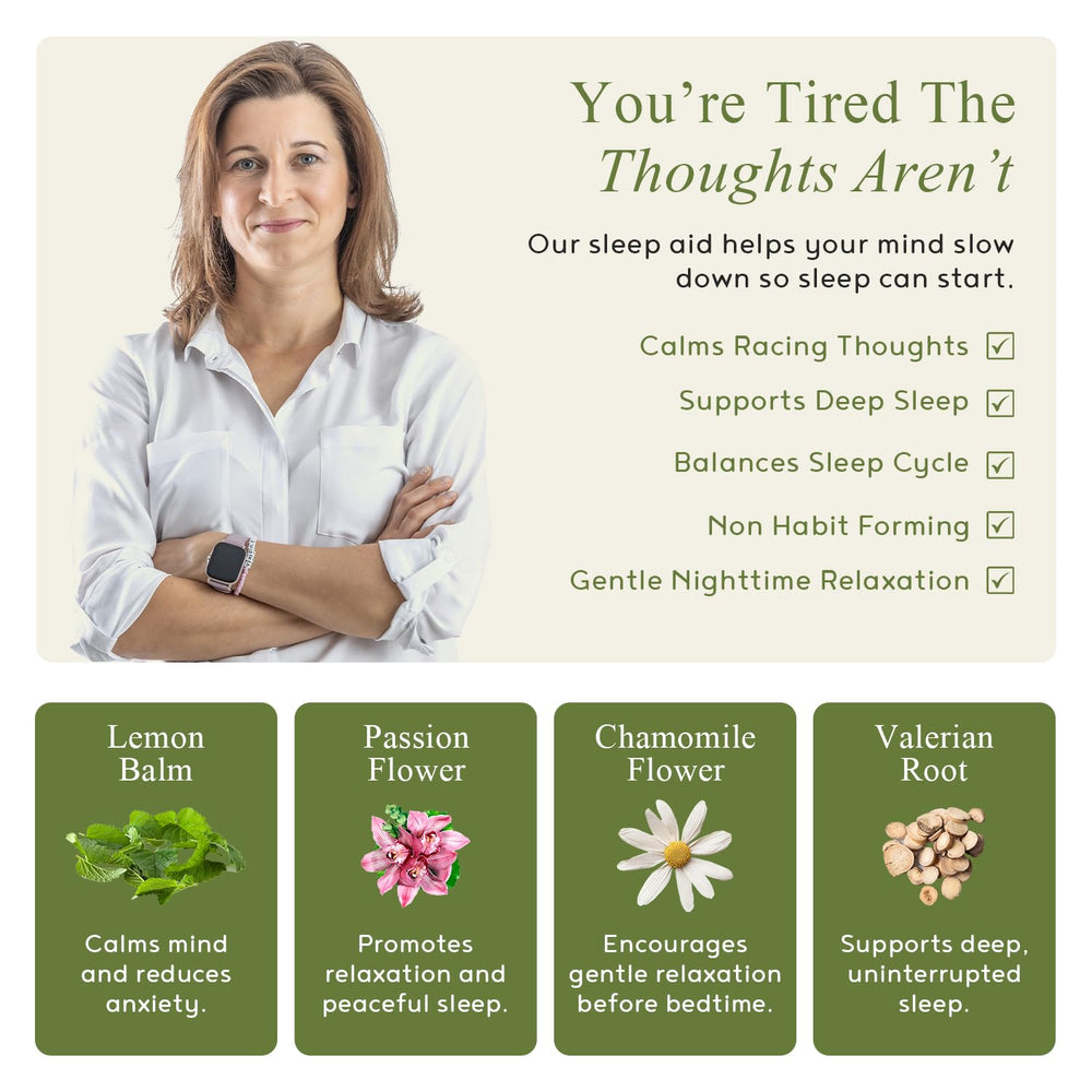 M.D. Blend Sleep label design highlighting natural ingredients for calm evenings