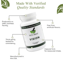 Vitamins A and C with zinc in Vision MD for ocular nourishment.