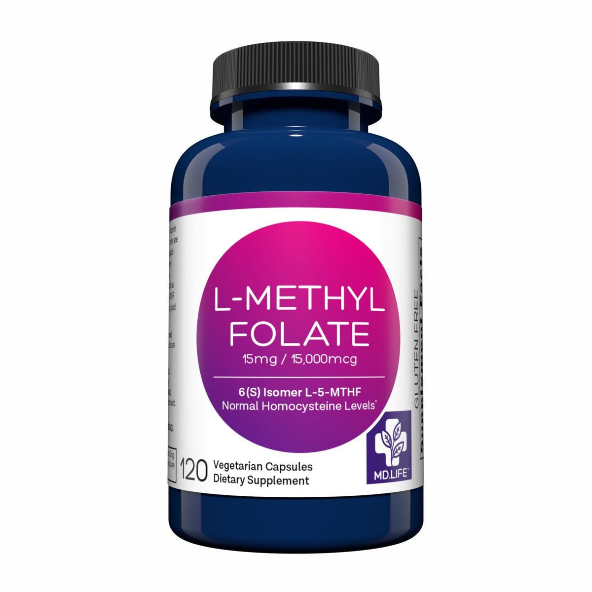 MD.LIFE L-Methylfolate 15 mg bottle with capsules for daily support