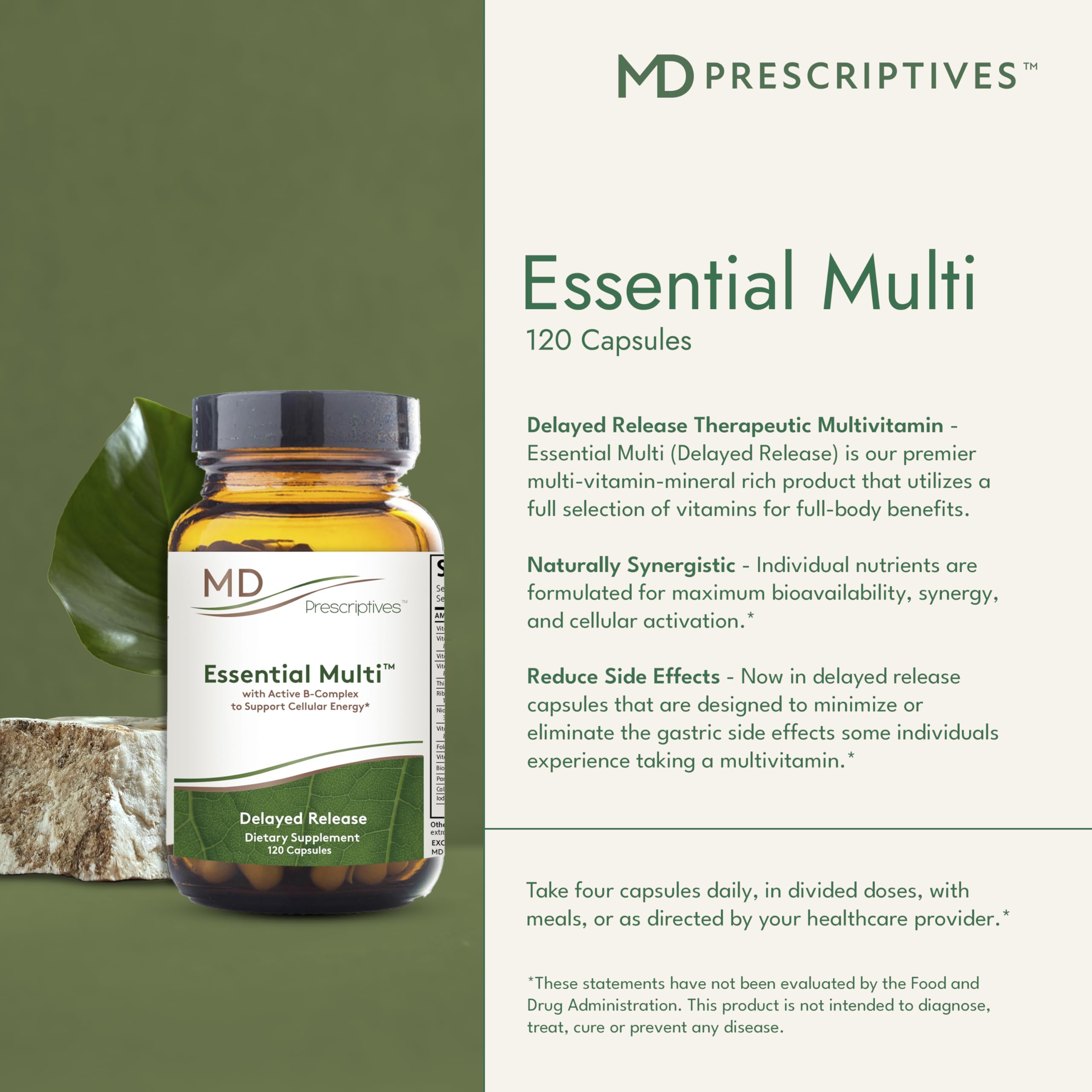MD Prescriptives Essential Multi nutrition label highlights hypoallergenic formula.