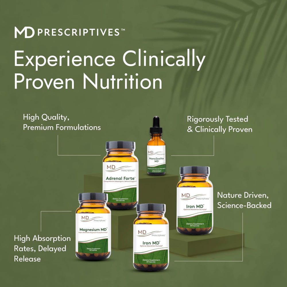 MD Prescriptives Iron MD capsule close-up showing vegetarian texture.