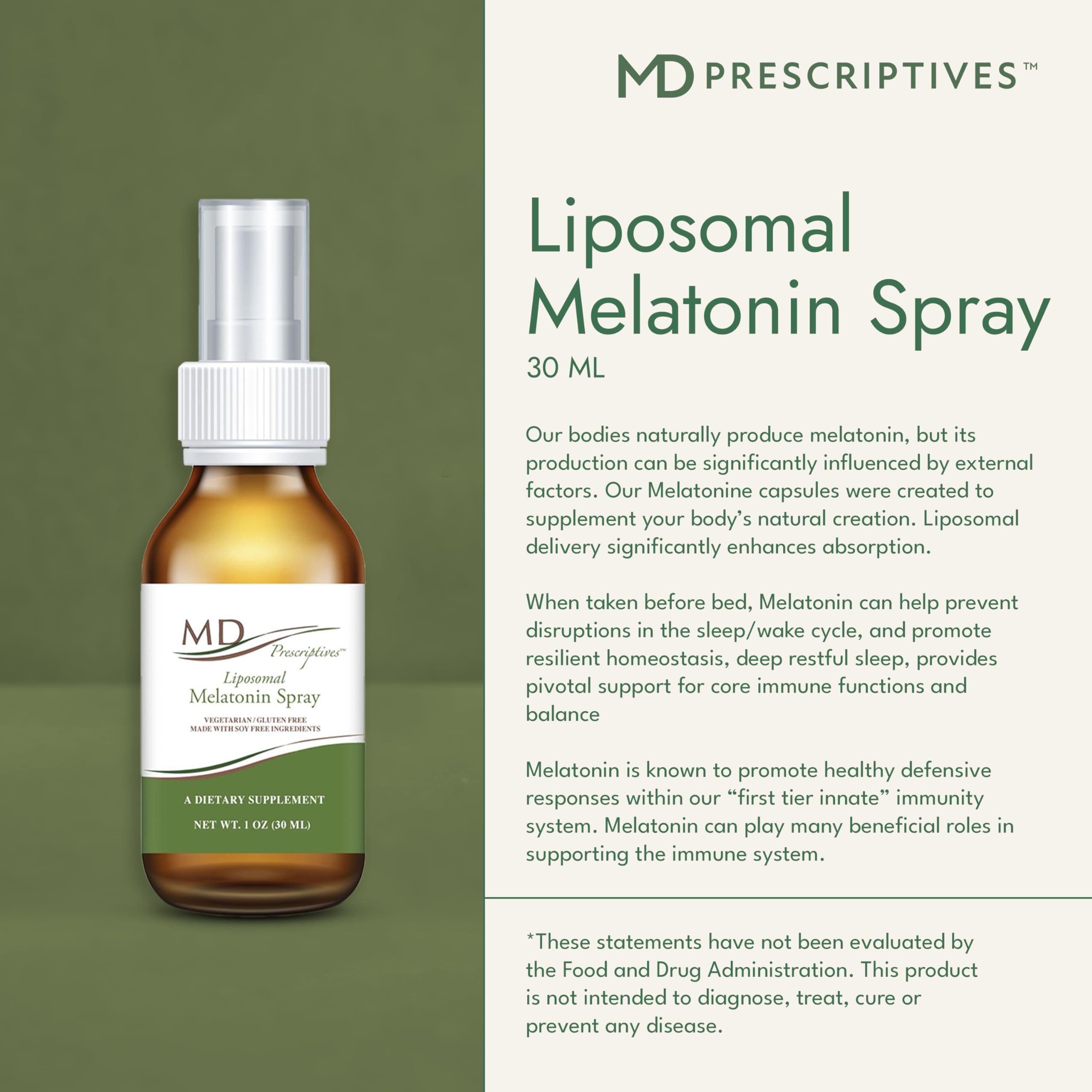 MD Prescriptives Liposomal Melatonin Spray label highlights 3 mg per spray.