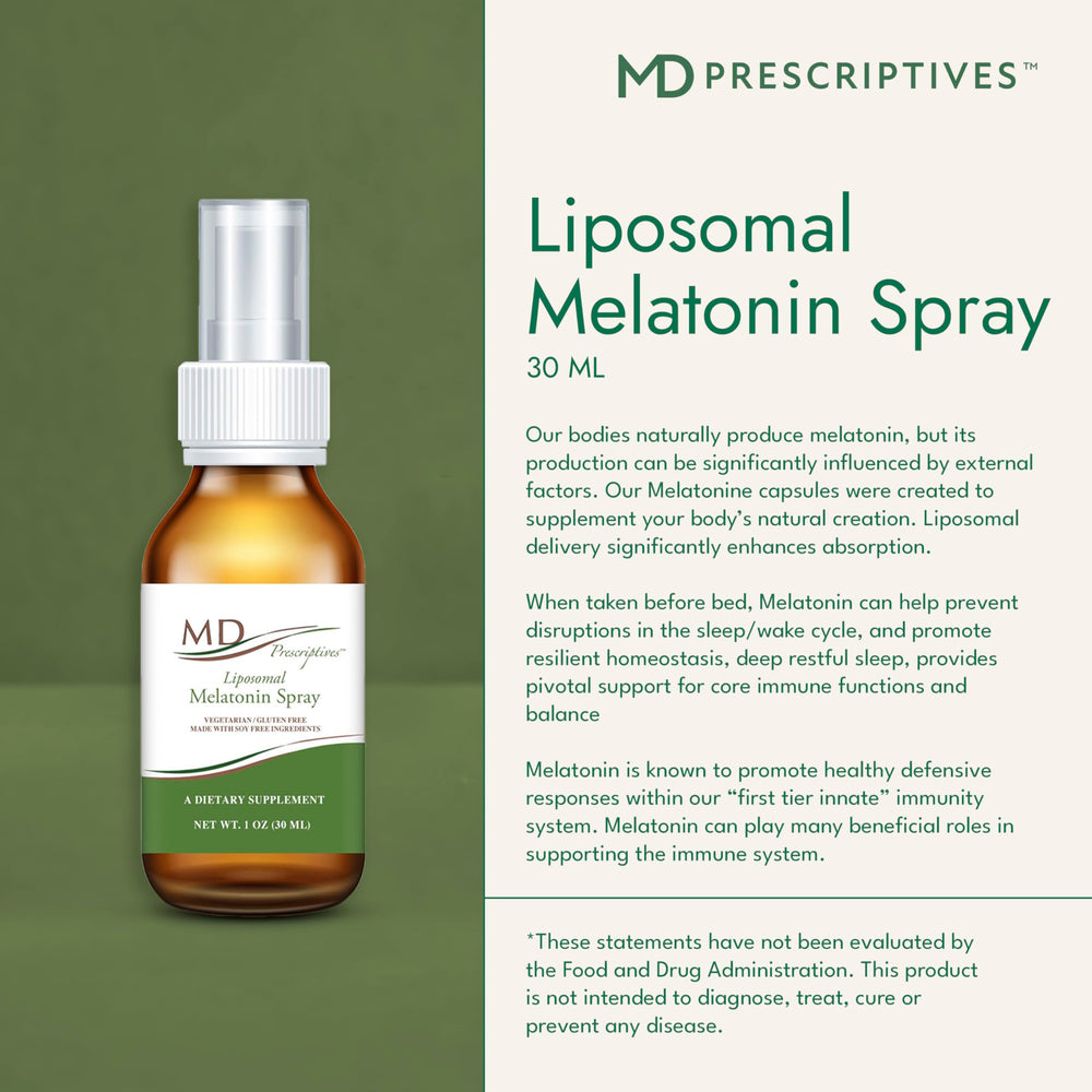 MD Prescriptives Liposomal Melatonin Spray label highlights 3 mg per spray.