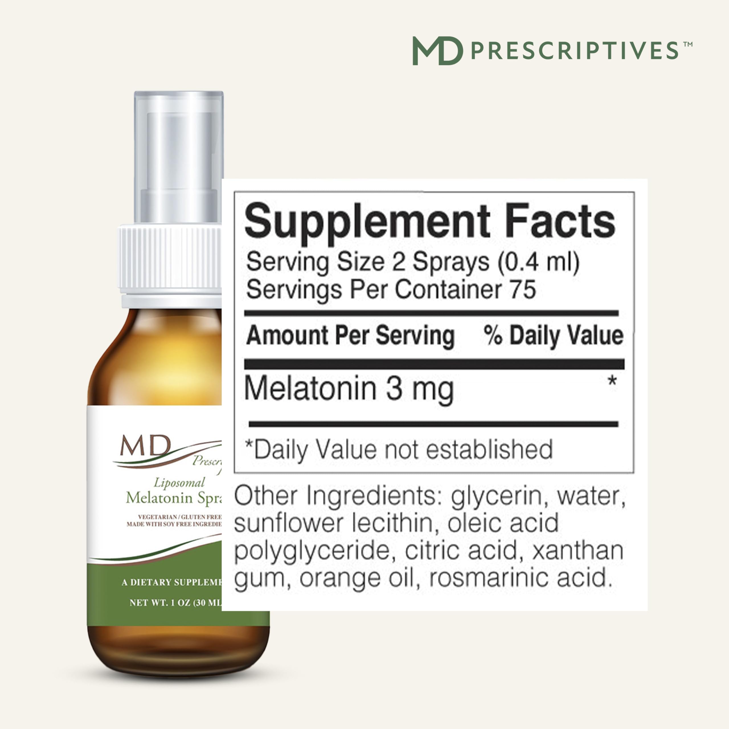 MD Prescriptives Liposomal Melatonin Spray nozzle enabling quick, comfortable pre-bed application.
